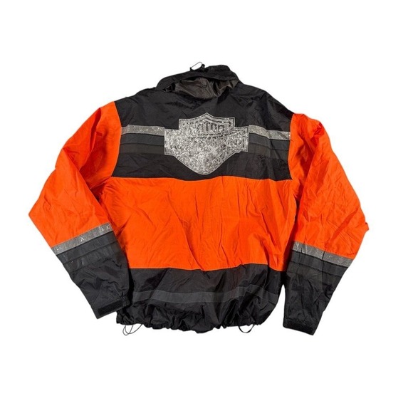 Harley Davidson High Visibility Jacket Mens Large Orange Black Light Jacket Rain - Picture 2 of 15